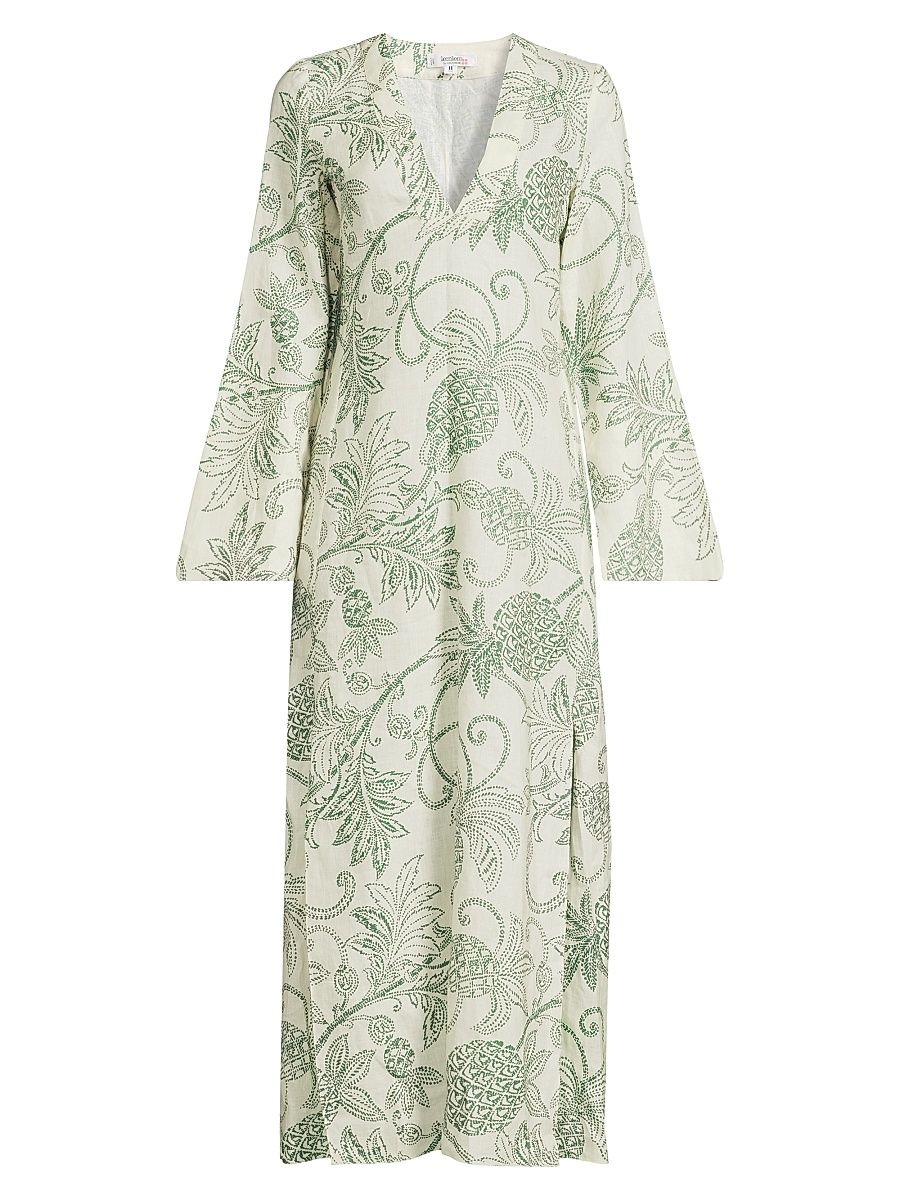 Women's Theodora Linen Caftan Dress - Mokata Green - Size Medium