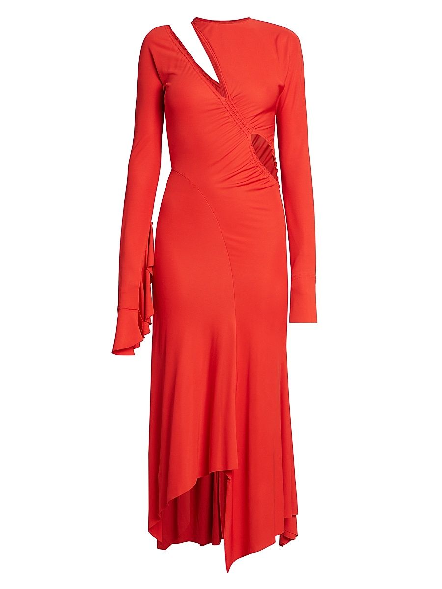 Women's Asymmetric Slash Jersey Dress - Crimson - Size 0