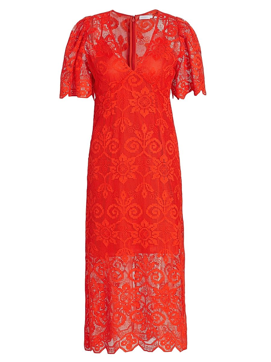 Women's Eda Lace Midi-Dress - Electric Red Tuileries Lace - Size 0