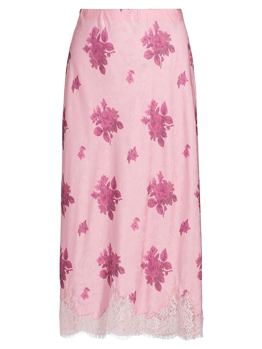 Women's Malina Lace-Trim Floral Silk-Blend Midi-Skirt - Berrywood - Size Medium