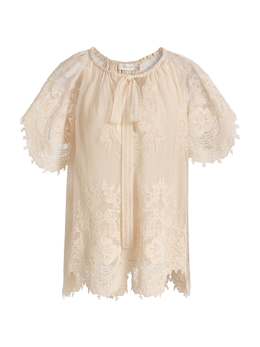 Women's Luna Floral Lace Semi-Sheer Blouse - Cream - Size 8