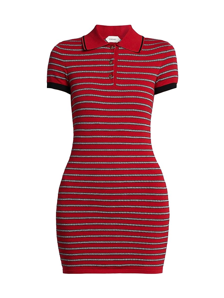 Women's La Vacanza Greca Stripe Cotton-Blend Polo Minidress - Red Jumpsuit - Size 12