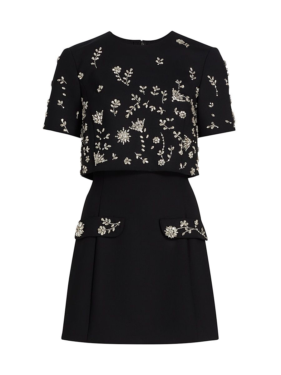 Women's Crystal Floral-Embroidered Cocktail Minidress & Top Set - Black - Size 10