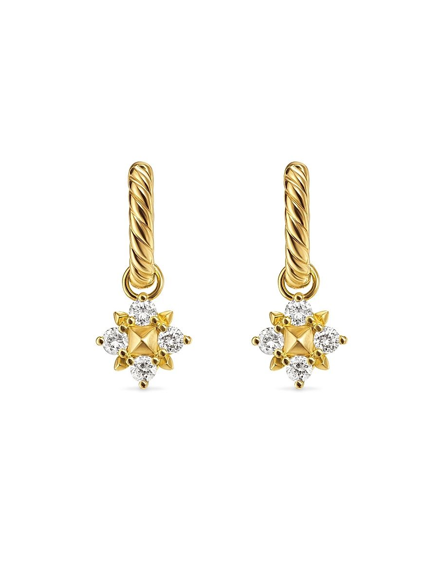 Women's Petite Modern Renaissance Pyramid Drop Earrings in 18K Yellow Gold with Diamonds, 18.8MM - Diamond