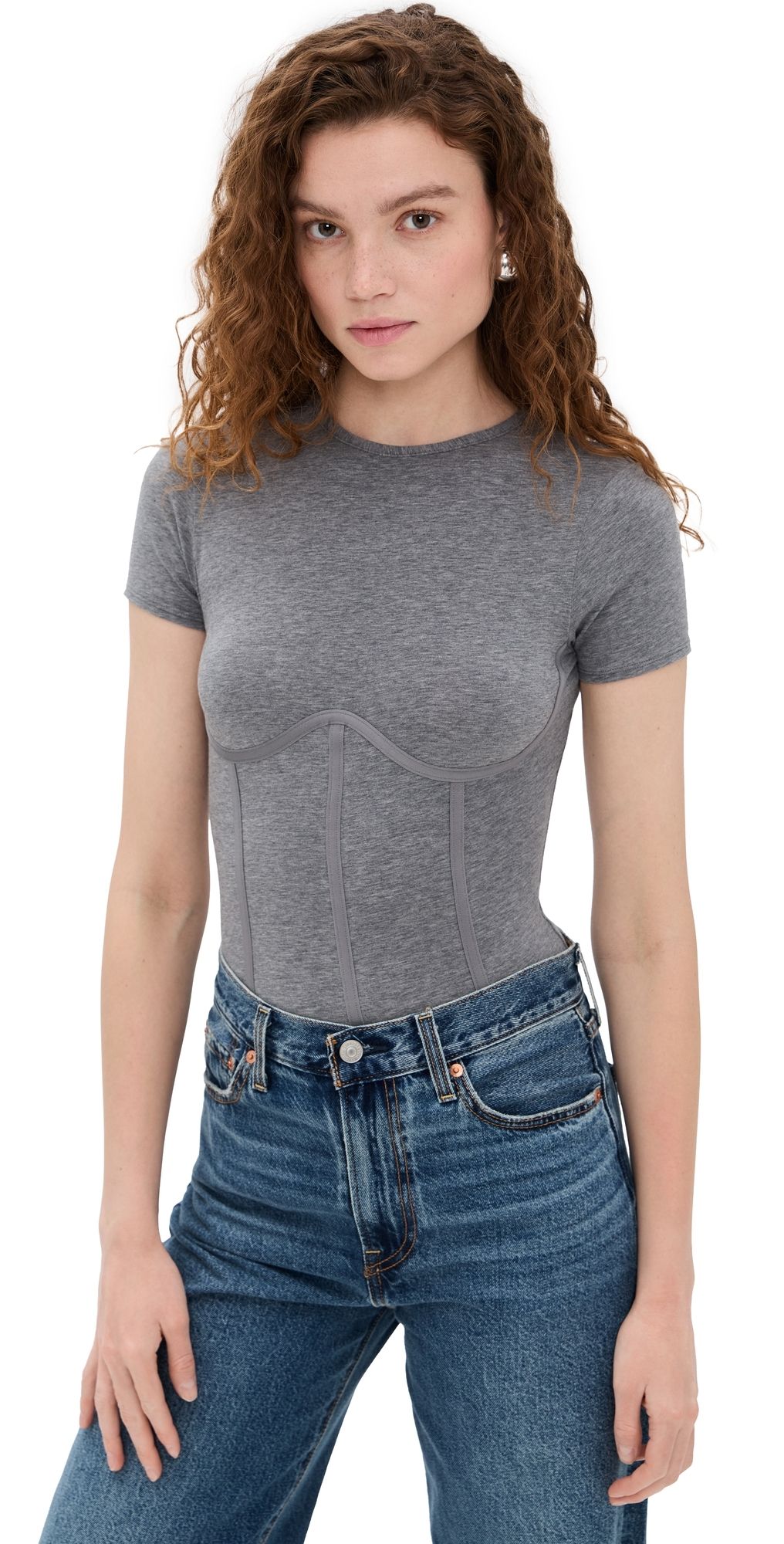 Fleur du Mal T-Shirt Thong Bodysuit Grey M