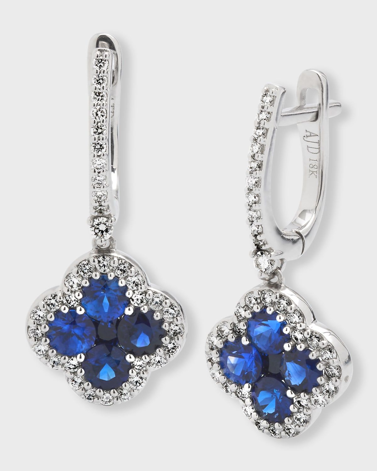 18K Sapphire and Diamond Flower Hoop Drop Earrings, 3.23tcw, 1.25"L / 0.50"W