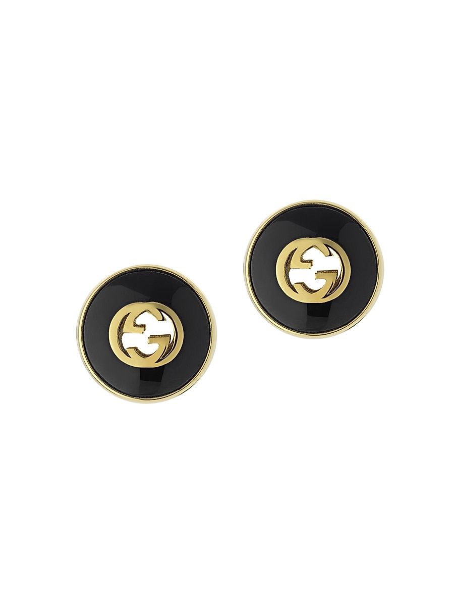 Women's Interlocking G 18K Yellow Gold & Black Onyx Stud Earrings - Yellow Gold