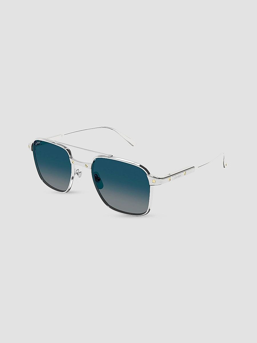 Cartier Men's Santos Light 54MM Square Sunglasses - Silver Blue