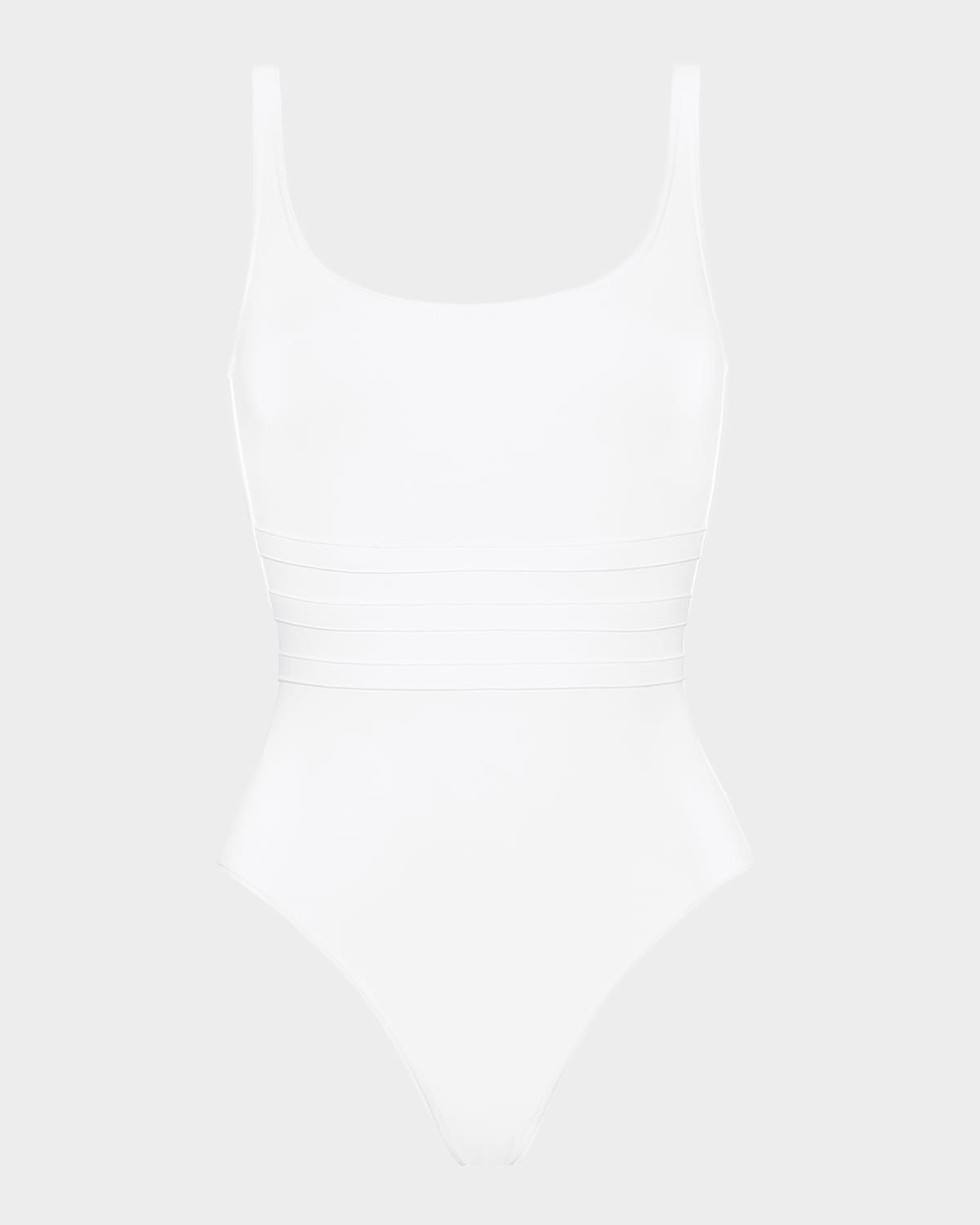 Asia Scoop-Neck One-Piece Swimsuit with Waistband Detail