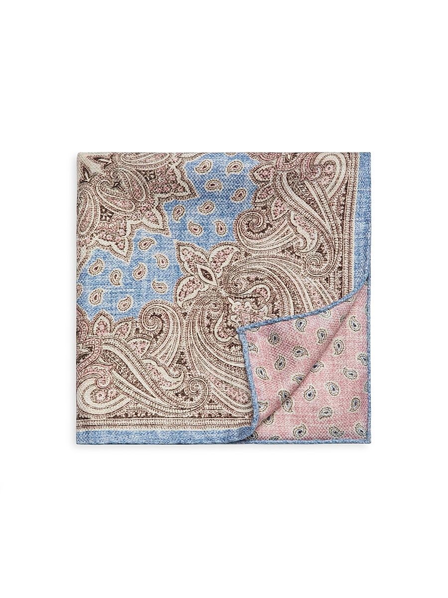 Men's Double-Face Paisley Woven Silk Pocket Square - Sky