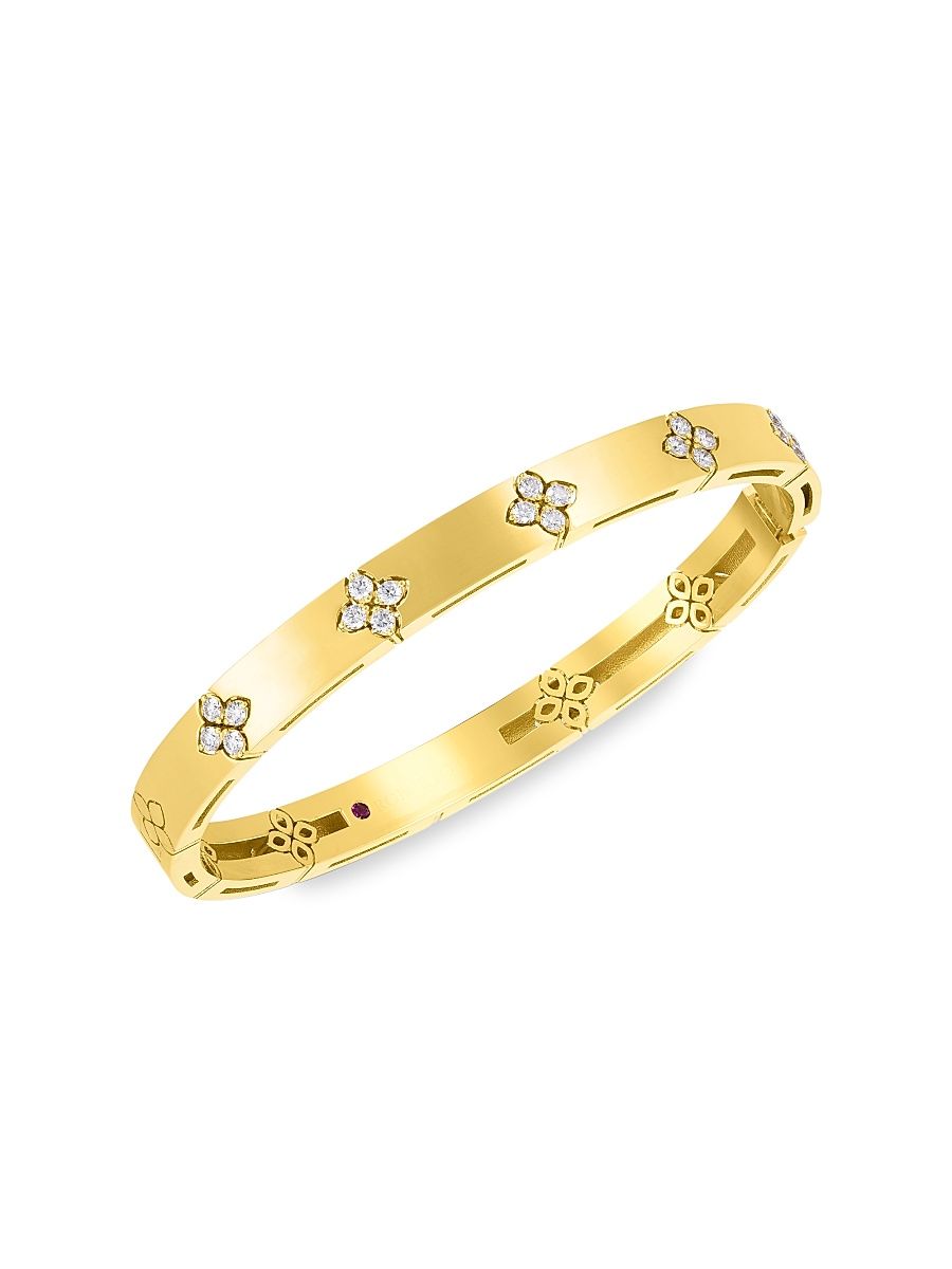 Women's Verona 18 Yellow Gold & Diamond Hinged Bangle Bracelet - Yellow Gold