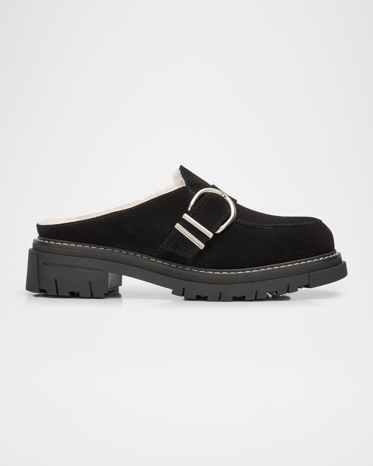 Agatha Shearling-Lined Waterproof Suede Loafer Mules