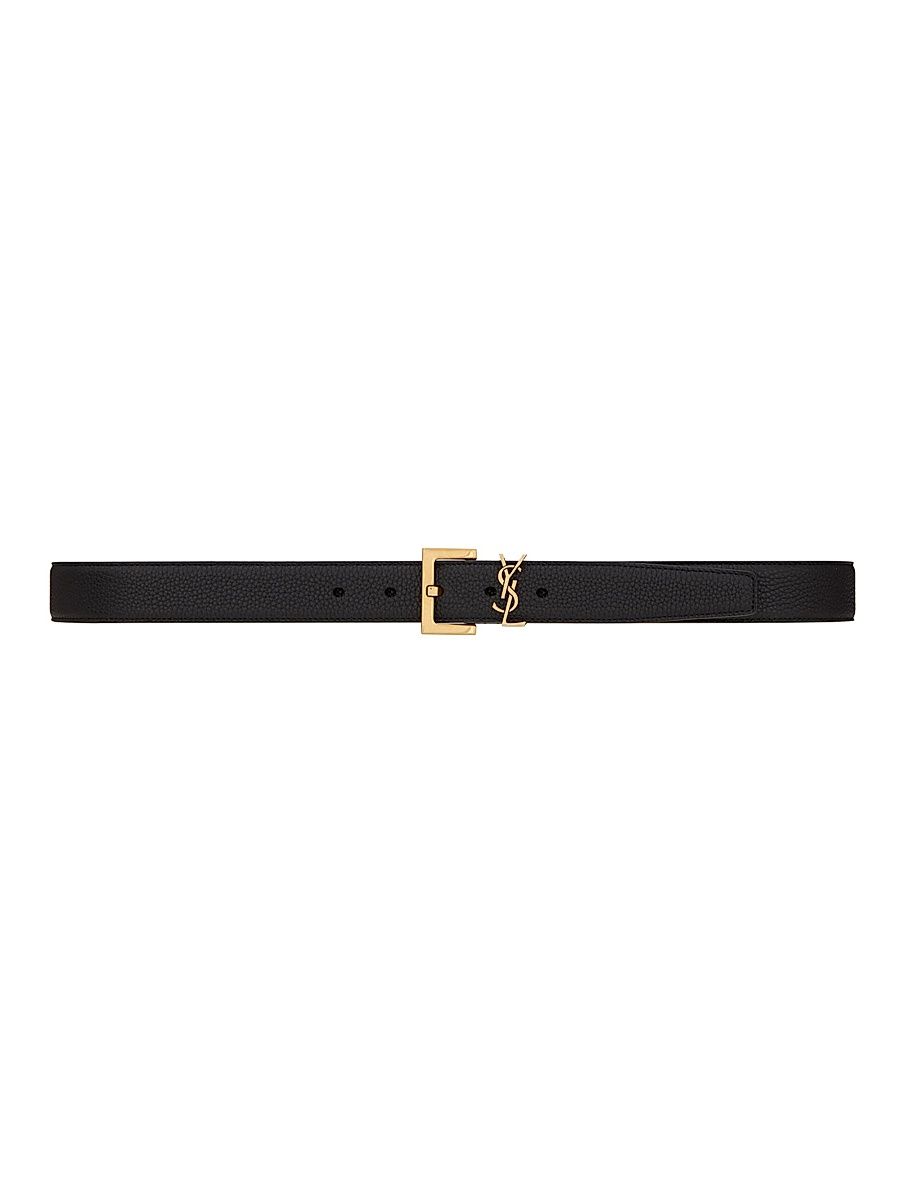 Saint Laurent Men's Grained Leather Logo Belt - Nero - Size 32