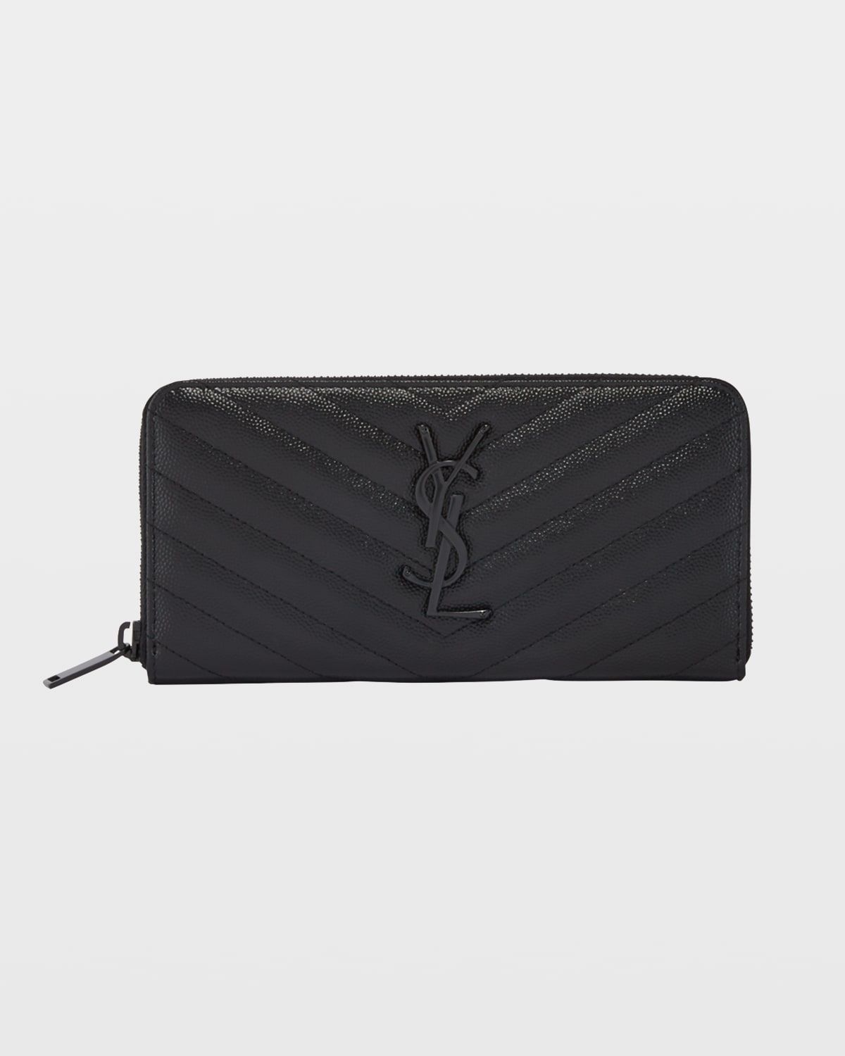 YSL Monogram Large Zip Wallet in Grained Leather