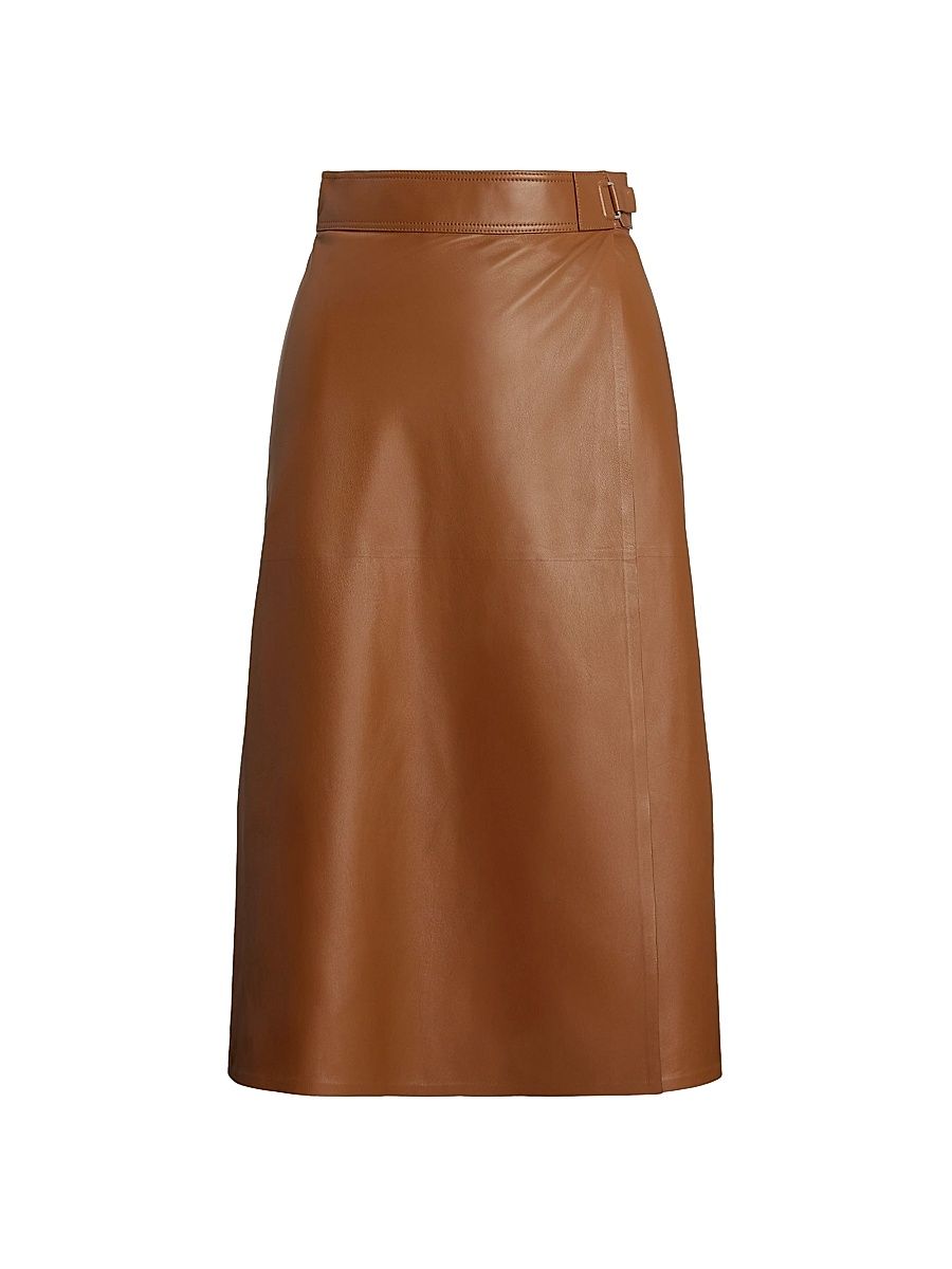 Women's Jackeline Wrap Leather Knee-Length Skirt - Light Toffee - Size 6