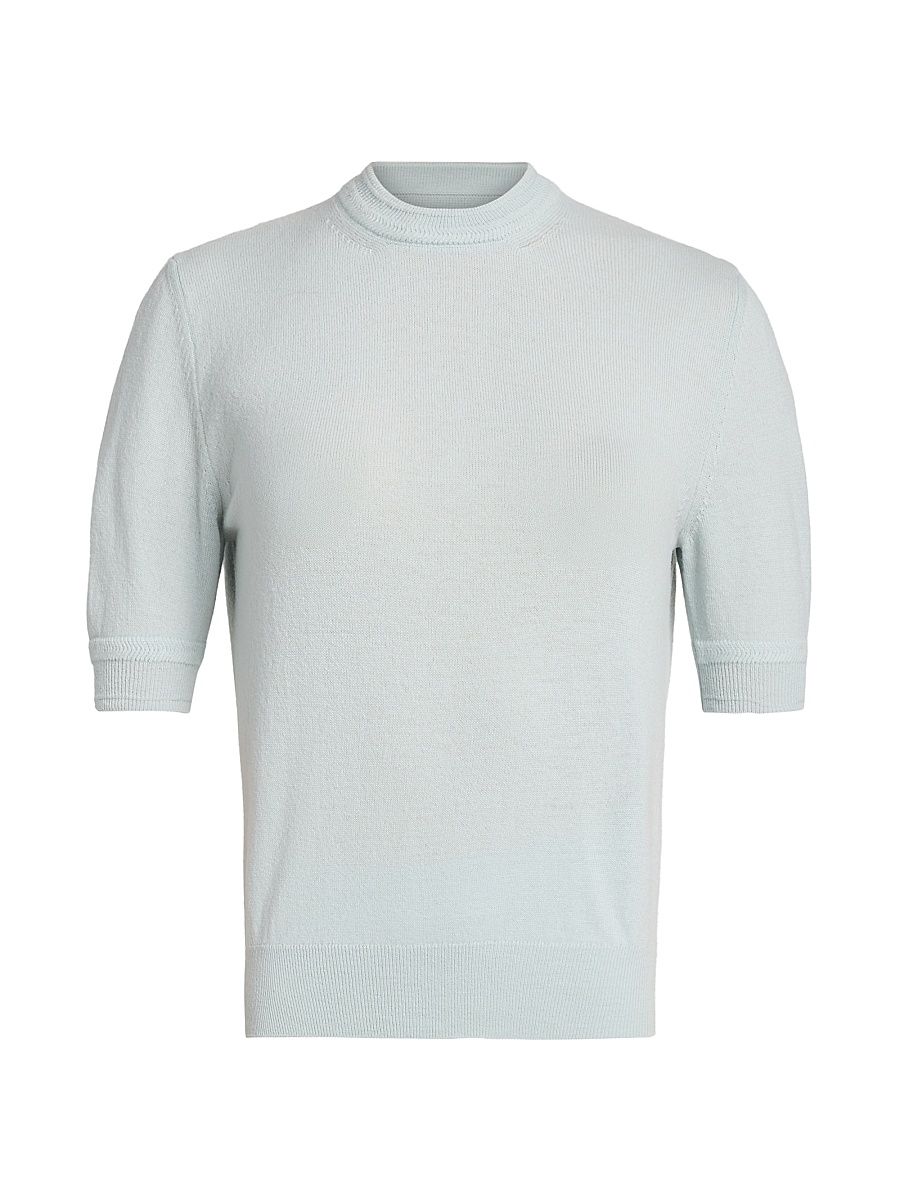 Women's Merino Wool Short-Sleeve Sweater - Sky - Size 8