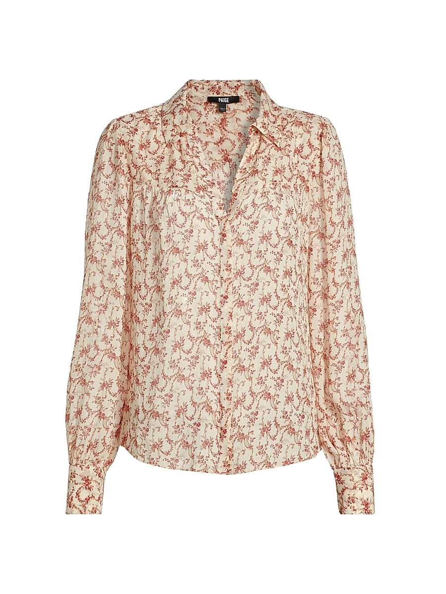 Women's Gardener Floral Silk Blouse - Cream Flagstone - Size XS