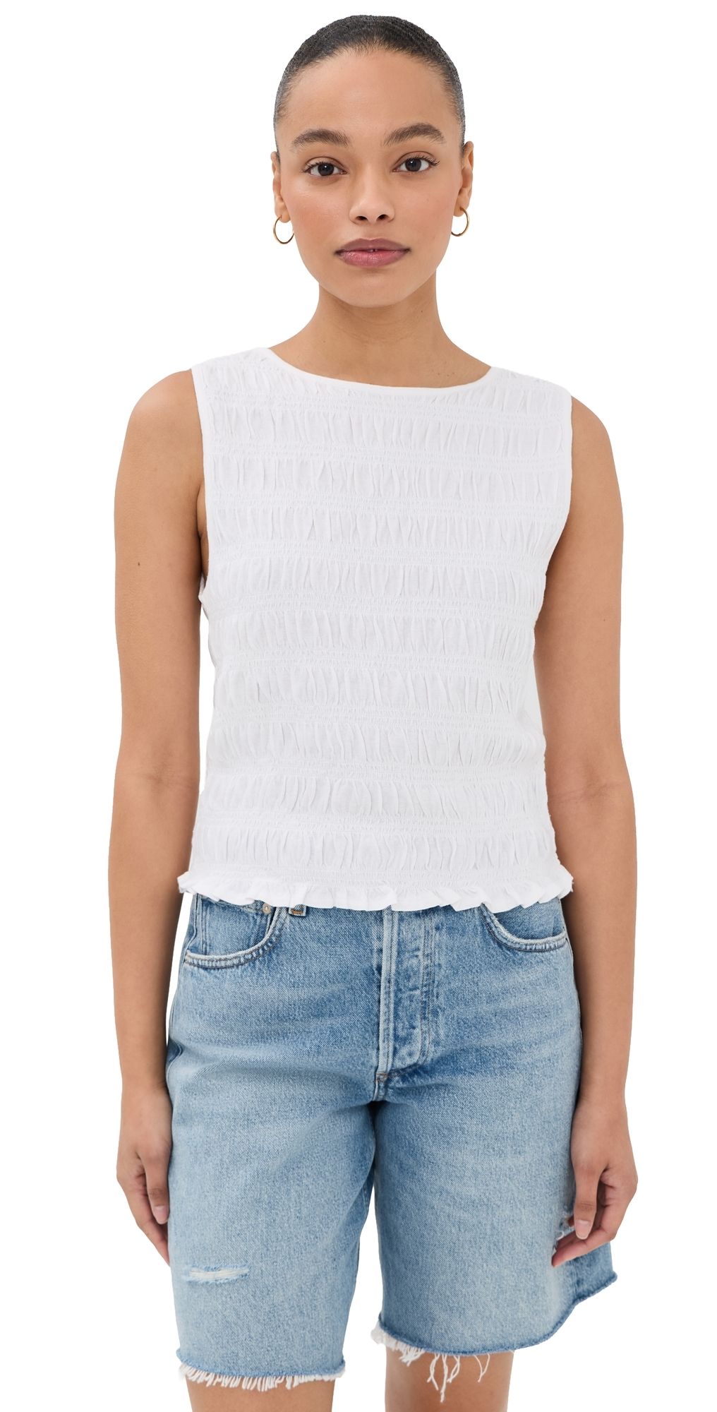 Madewell Smocked Boat Neck Tank White XXS
