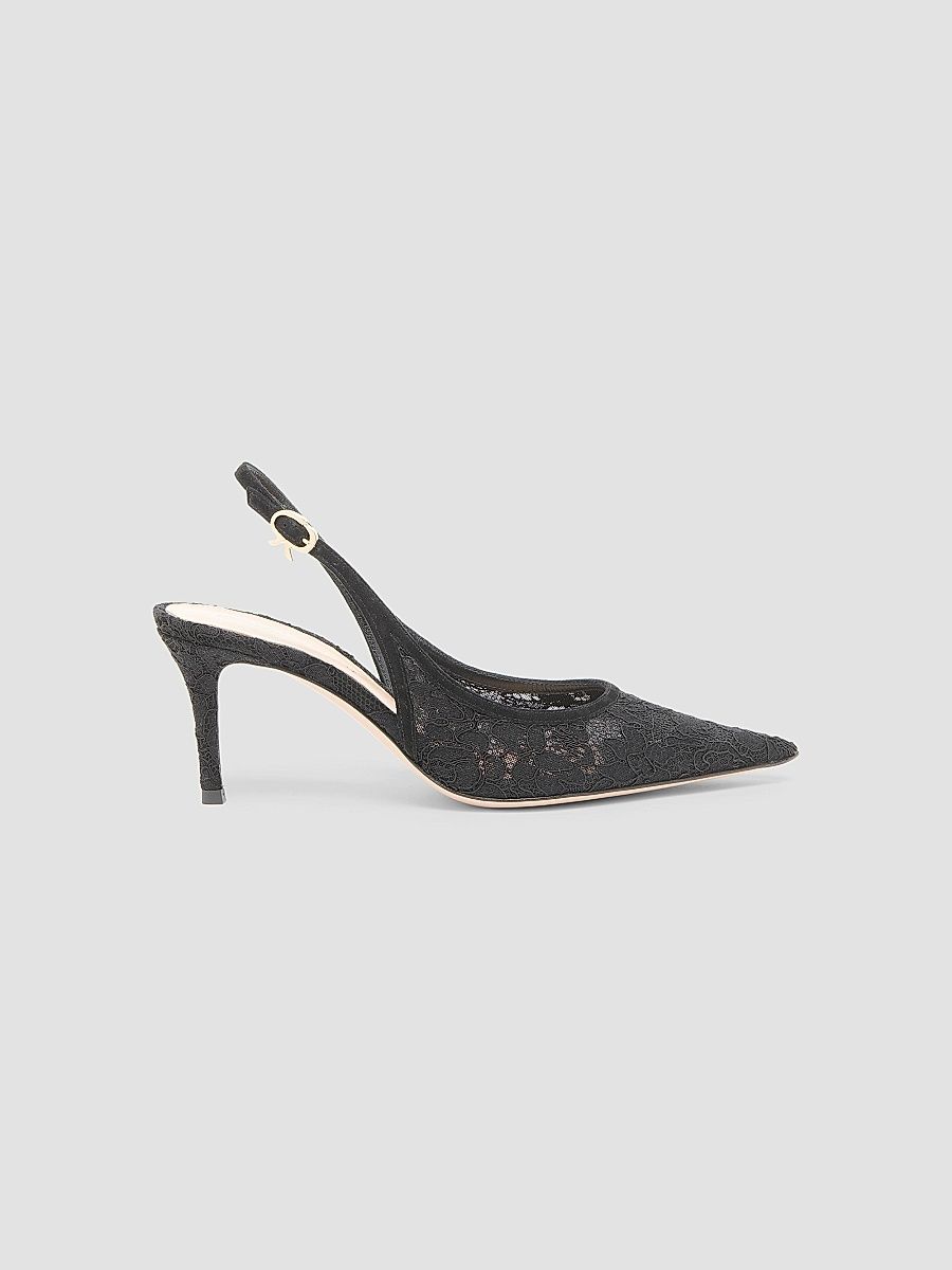 Women's Lyon 70MM Lace & Suede Slingback Pumps - Black - Size 10
