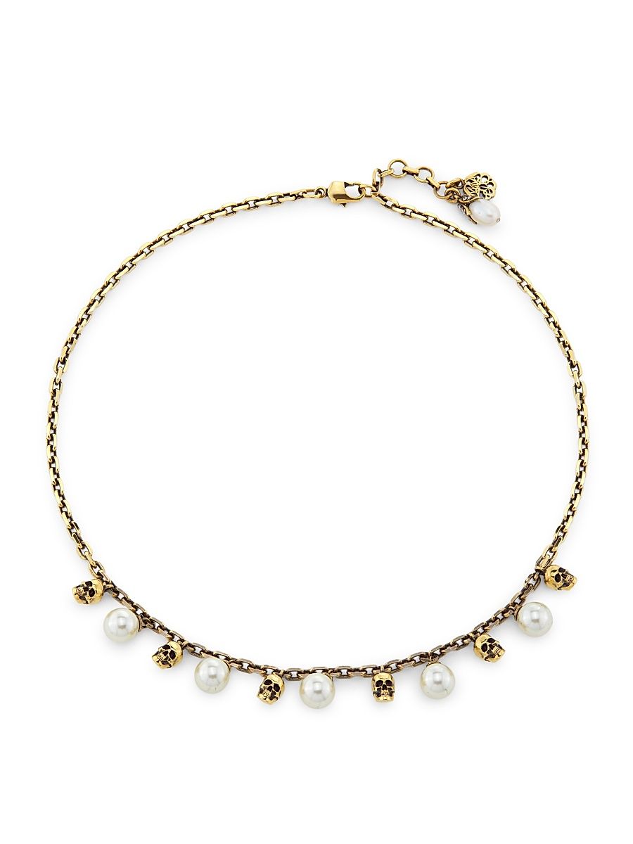 Women's Goldtone & Imitation Pearl Skull Necklace - Pearl