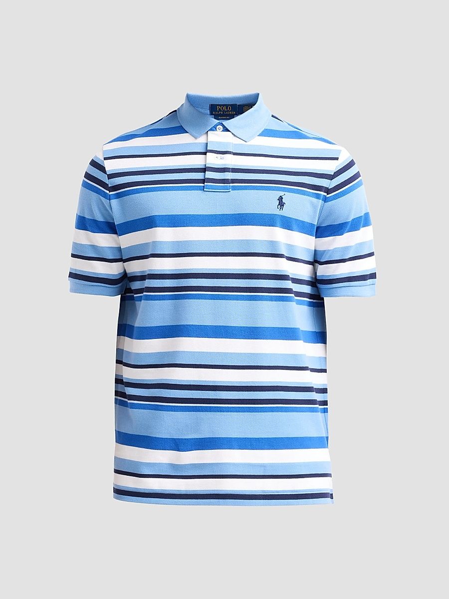 Men's Striped Stretch-Cotton Knit Polo Shirt - Bristol Blue Multi - Size XXL