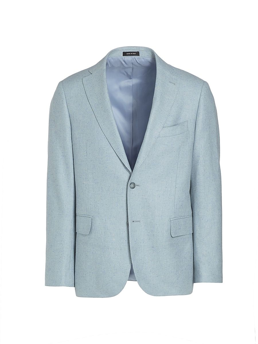 Men's COLLECTION Speckled Silk & Wool-Blend Two-Button Sport Coat - Soft Blue - Size 46