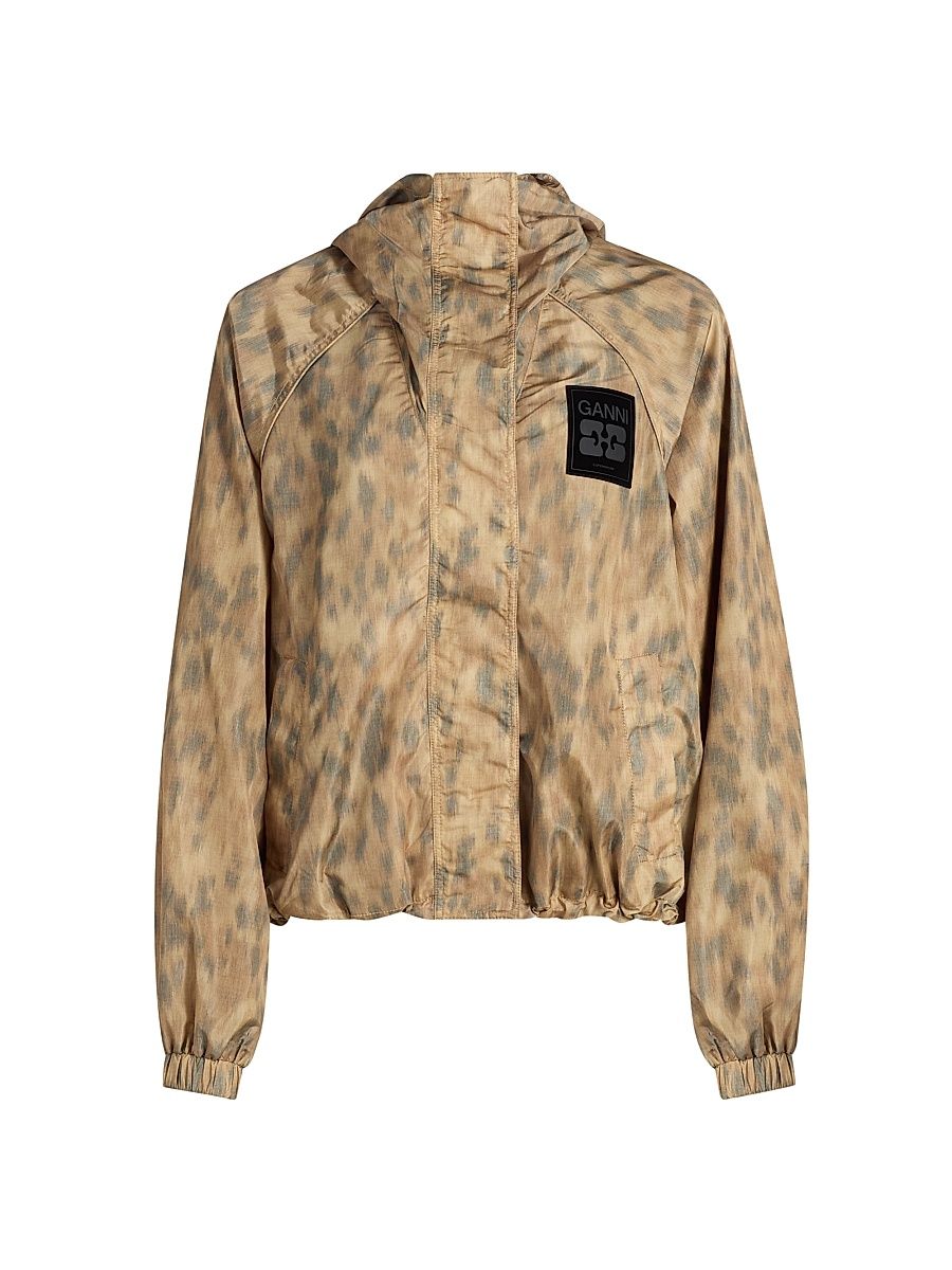Women's Leopard-Print Flyweight Hooded Zip-Up Jacket - Burro - Size Large