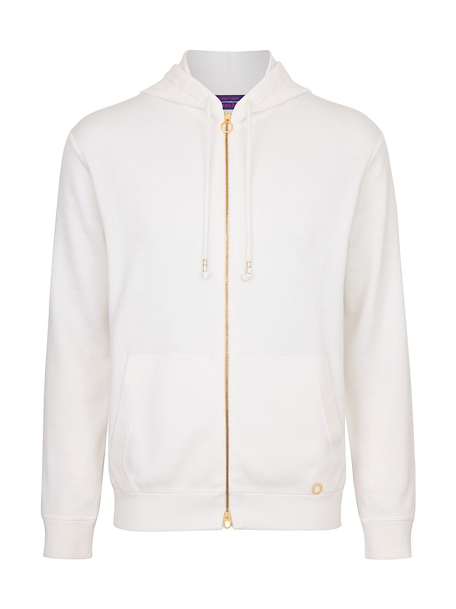 Men's Alpha Yarn Cashmere Jogging Blouson Sweater - White - Size 48