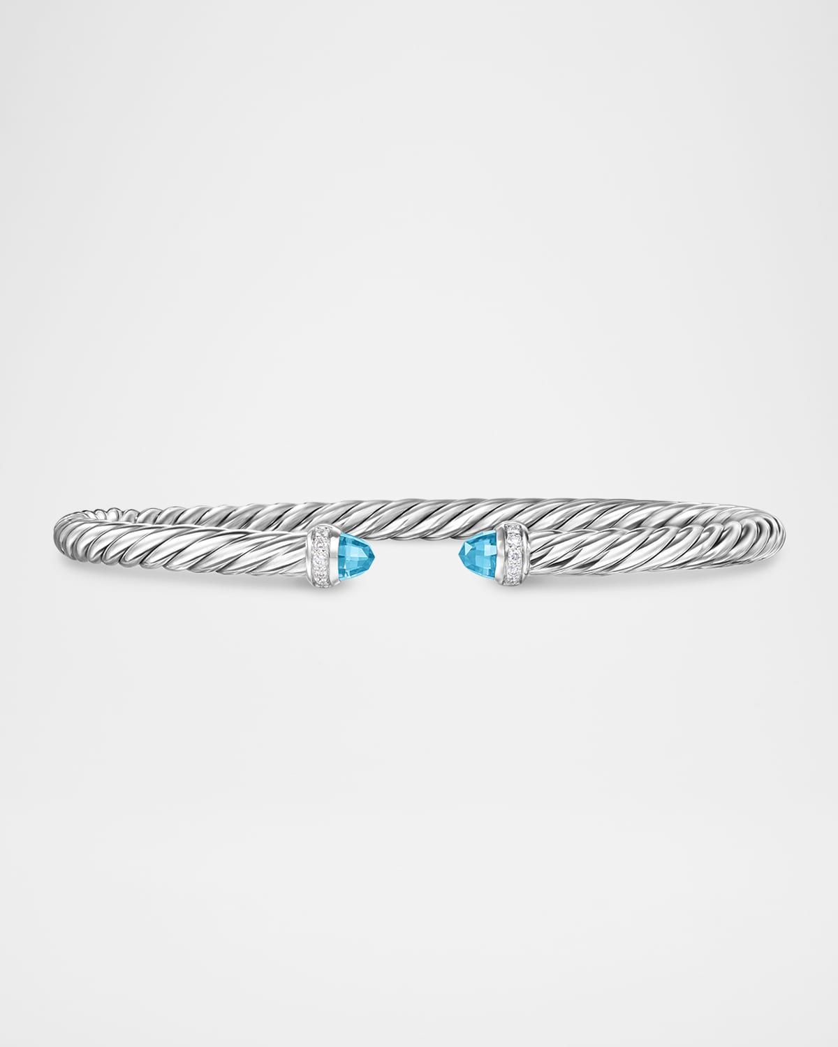 Modern Cable Flex Bracelet with Gemstones and Diamonds in Silver, 4mm