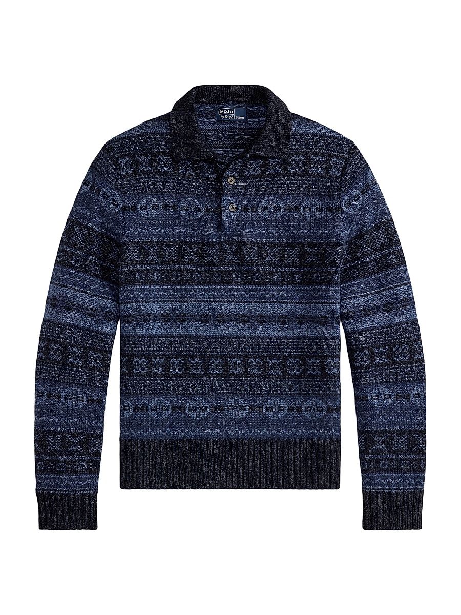 Men's Fair Isle Polo Sweater - Navy Multi - Size XL