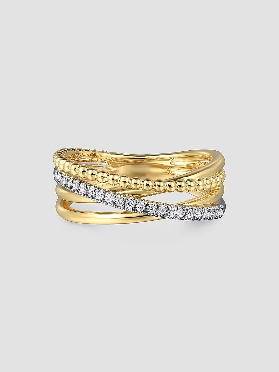 Gabriel & Co Women's Bujukan Two-Tone 14K Gold & 0.11 TCW Diamond Multi-Band Ring - Yellow Gold - Size 8