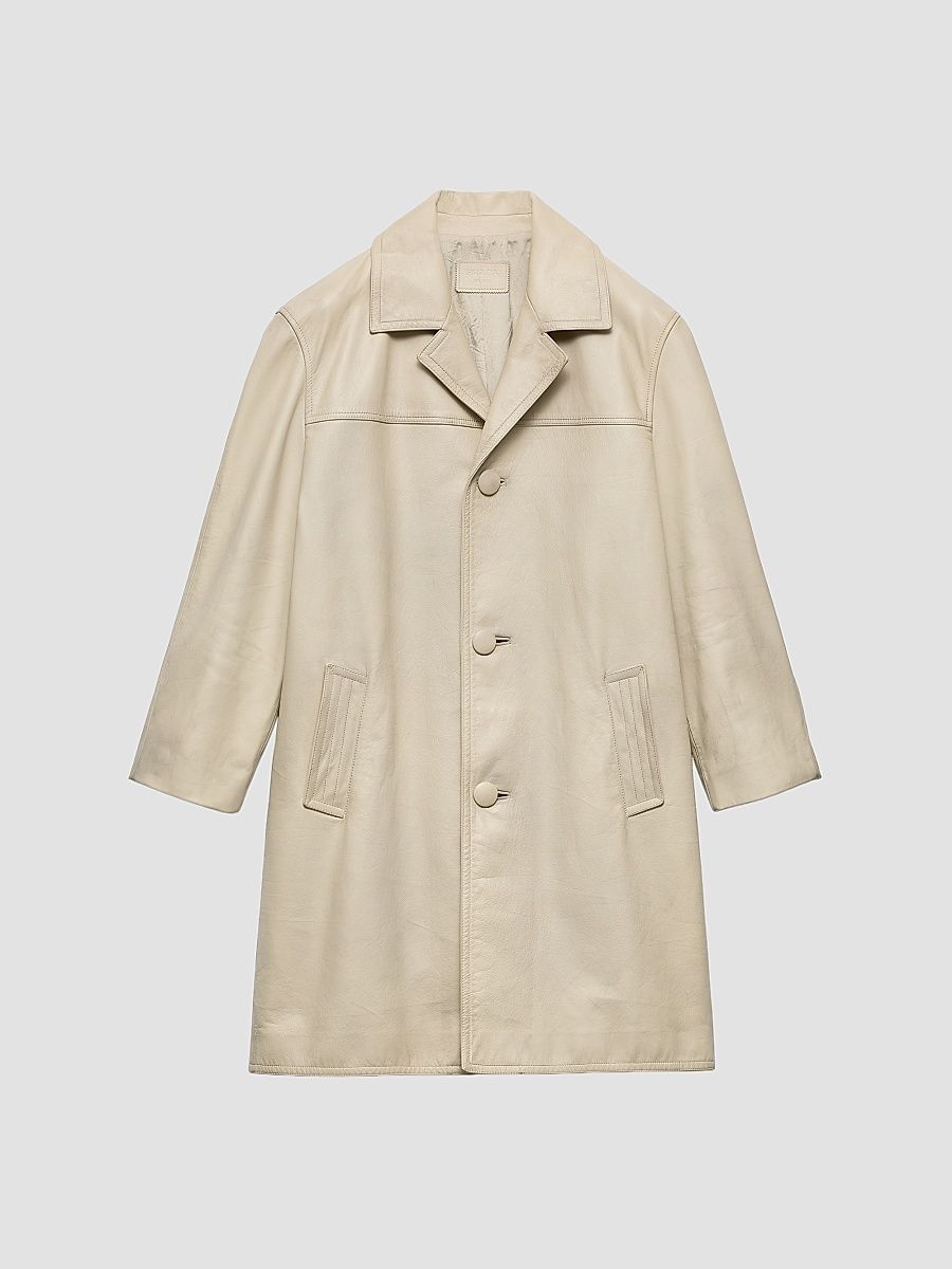 Men's Leather Coat - Beige Khaki - Size 44