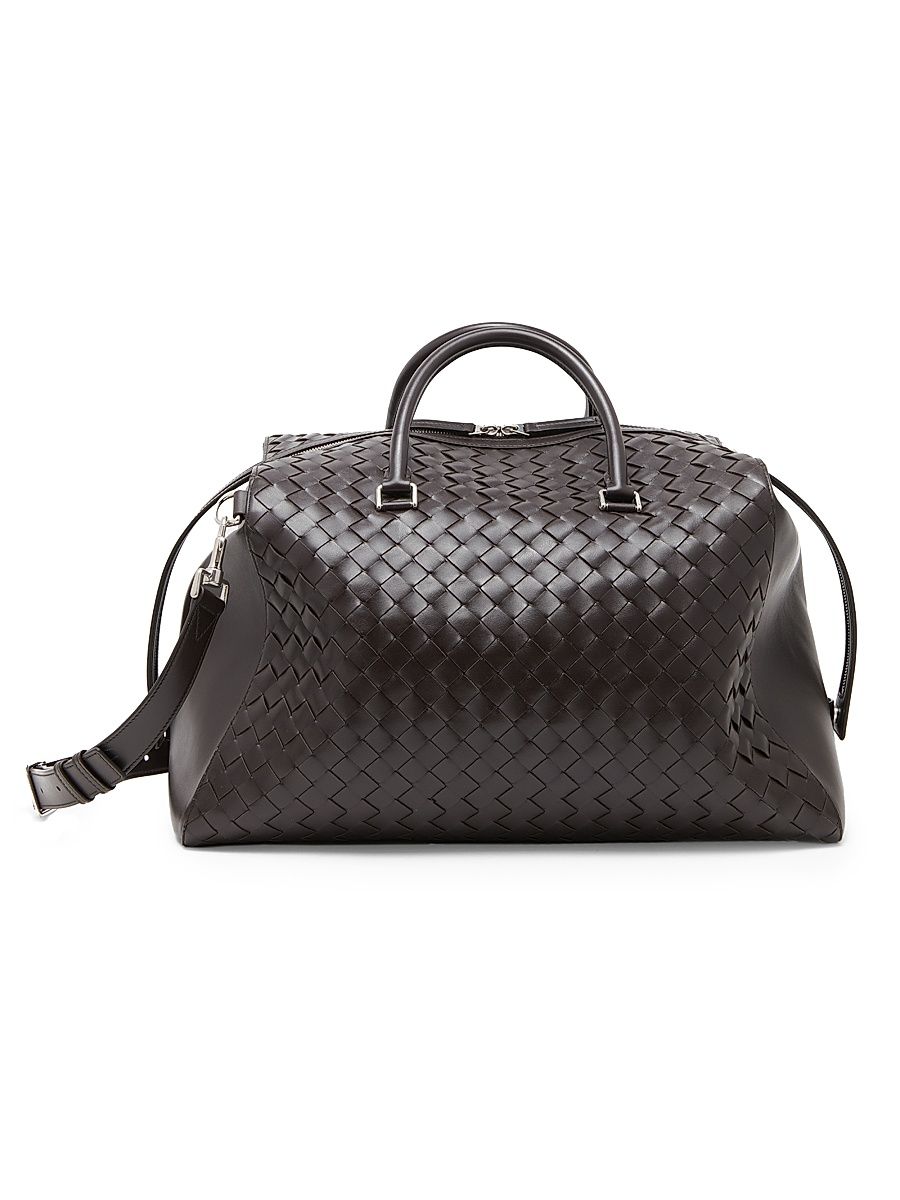 Men's Intrecciato Leather Weekender - Fondant Silver
