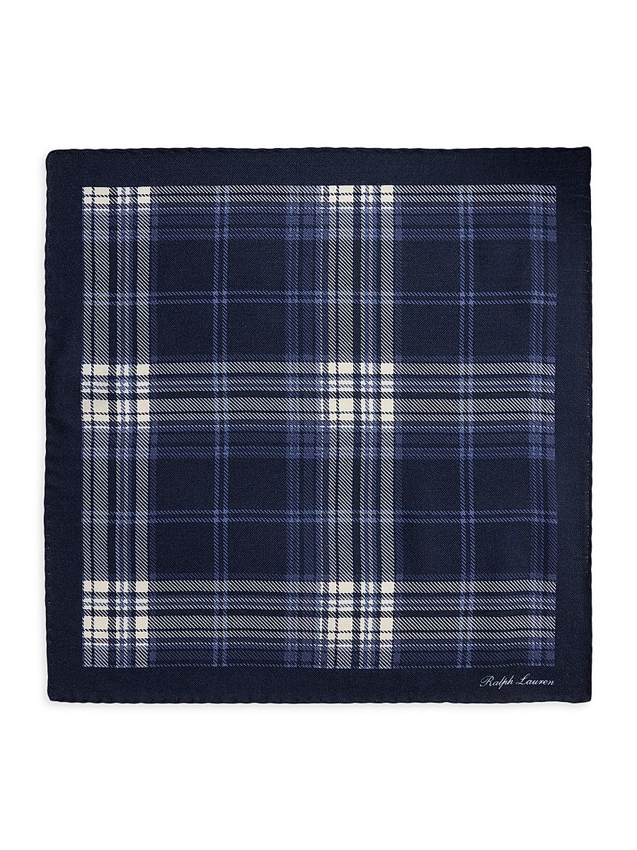 Men's Plaid Cashmere-Silk Pocket Square - Navy