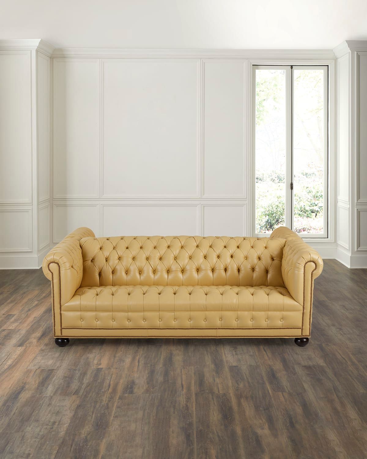 Lazare Leather Chesterfield Double Sofa, 86"