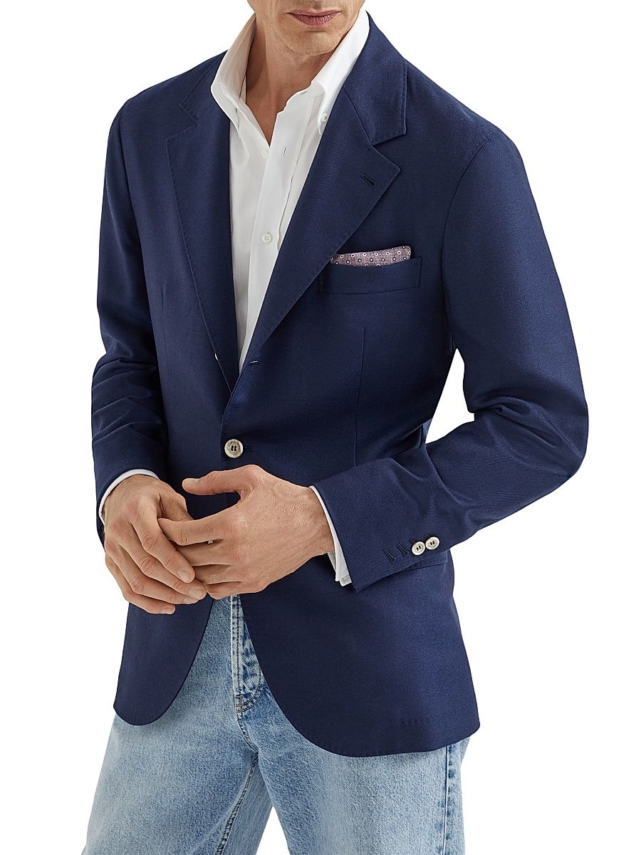 Men's Lightweight Cashmere Twill Deconstructed Blazer - Avio Blue - Size 34