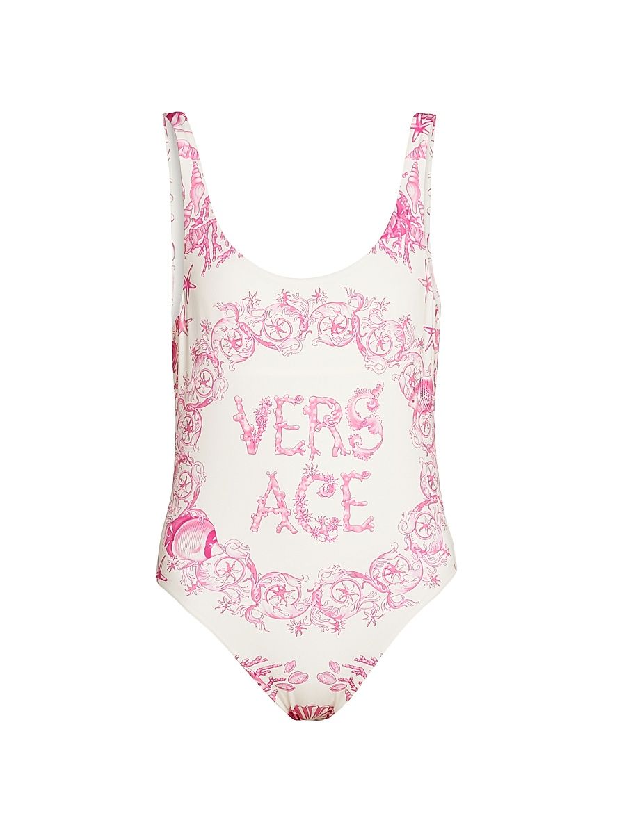 Women's Underwater Barocco Stretch One-Piece Swimsuit - Eggshell Dragonfruit - Size Large