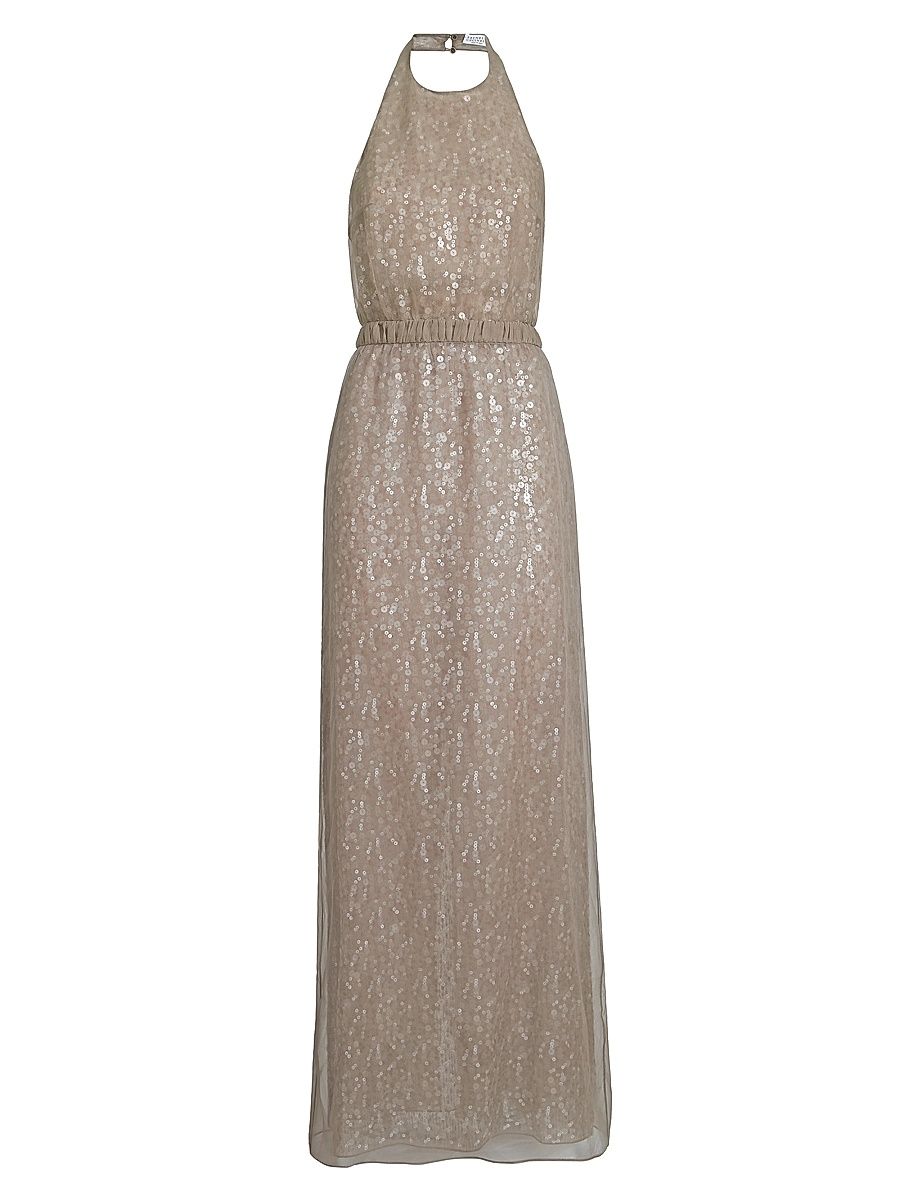 Women's Dazzling Mirage Embroidery Halterneck Dress in Crispy Silk - Rope - Size XXS