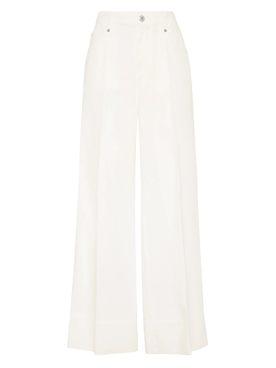 Women's Garment Dyed Cotton and Linen Cover Loose Trousers with Monili - Panama - Size 18