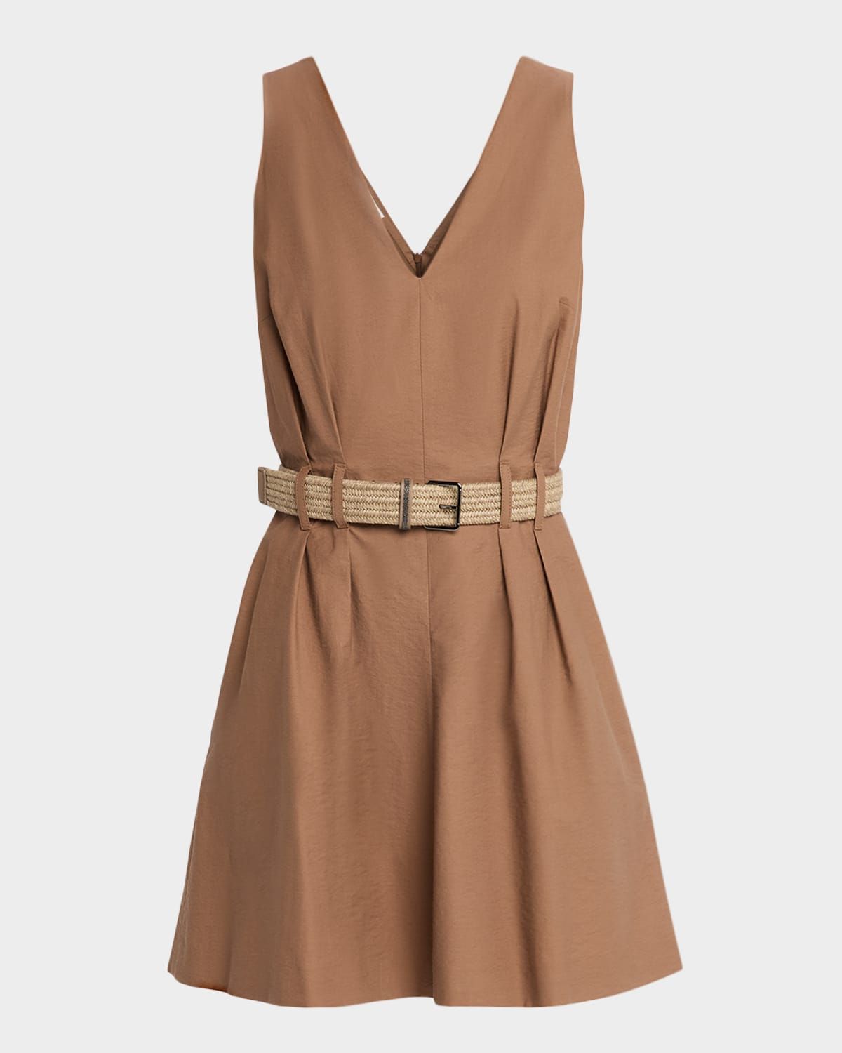 Crispy Diagonal Cotton Belted Mini Dress