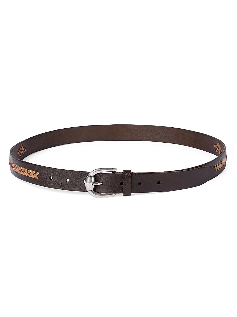 Men's Leather Braided Pattern Belt - Chocolate - Size 38
