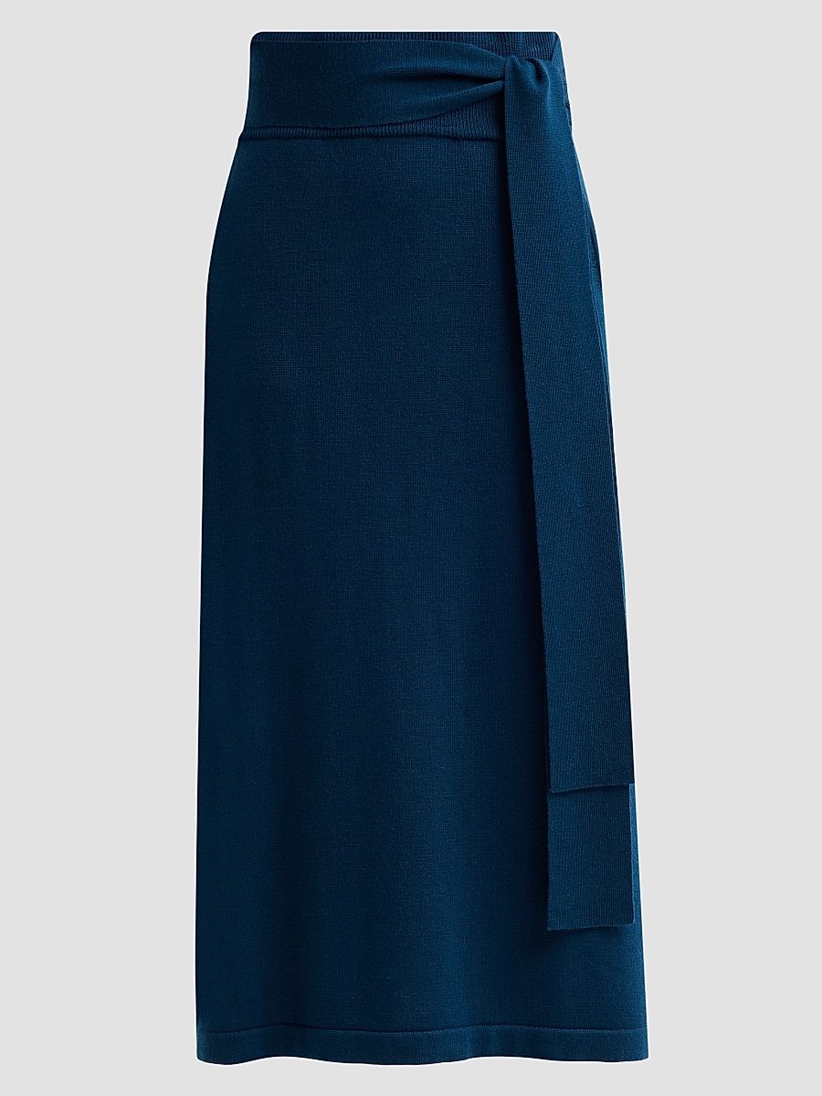 Women's Abby Wool A-Line Midi Skirt - Dark Teal - Size XS