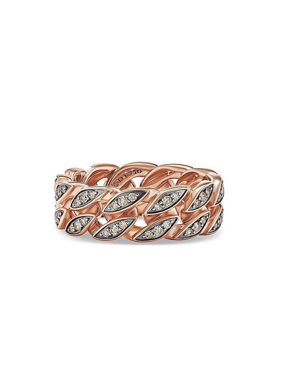 Men's Curb Chain Band Ring in 18K Rose Gold - Cognac Diamond - Size 10