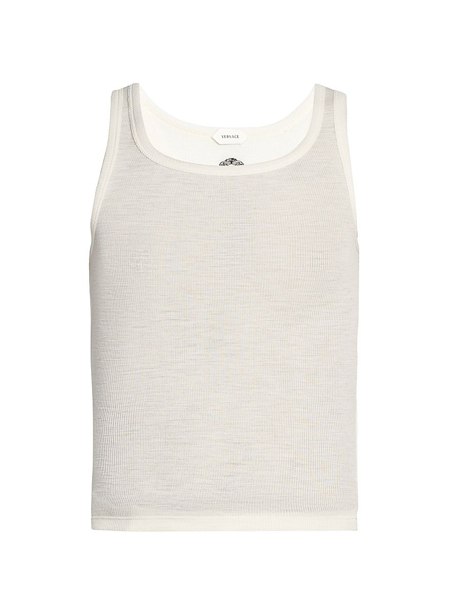 Men's Medusa Rib-Knit Virgin Wool Tank - Cream - Size XL