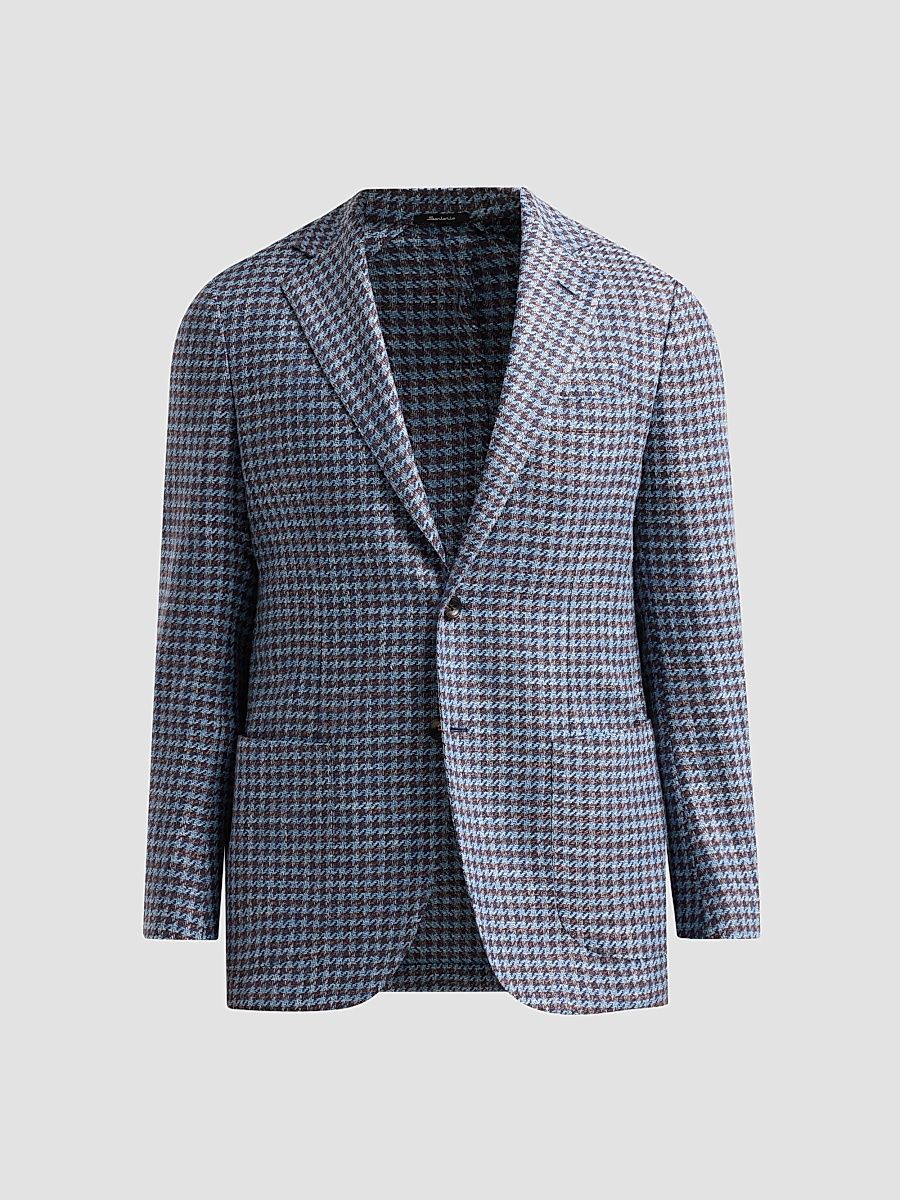 Men's Houndstooth Wool-Blend Sport Coat - Blue - Size 40