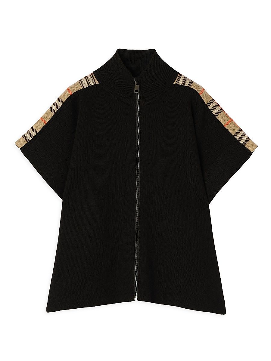 Girl's Wool-Blend Zip Cape - Black - Size 10