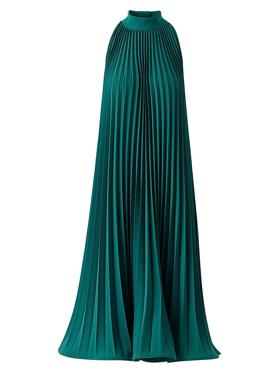 Women's Plissé Crepe Halterneck Midi-Dress - Green - Size 16
