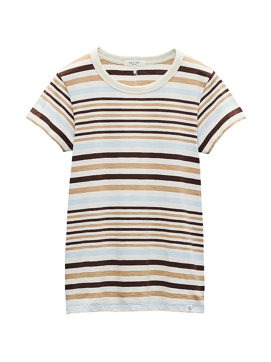 Women's The Slub Striped Cotton T-Shirt - Ivory Multi - Size XL