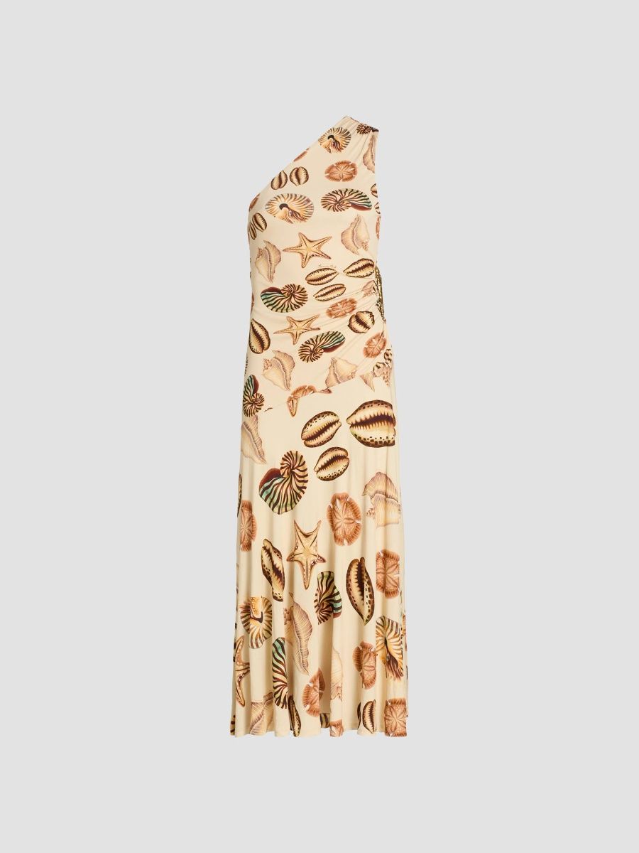 Farm Rio Women's Marine Shells One-Shoulder Midi Dress - Beige - Size XL