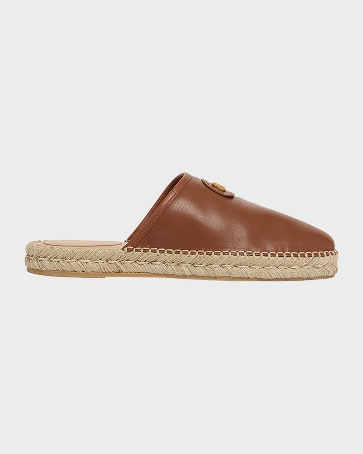 Men & apos;s Leather Espadrille Mule Slides